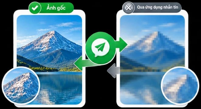 So sánh ảnh gốc sắc nét với ảnh bị nén qua ứng dụng nhắn tin