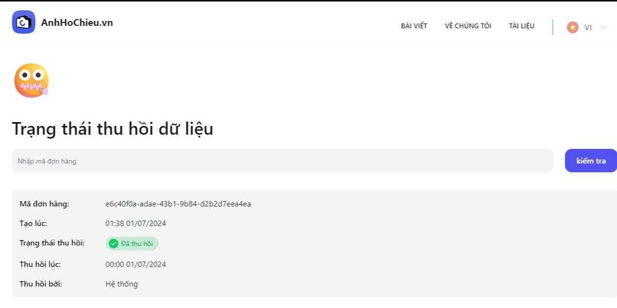 Thu hồi dữ liệu sau khi làm xong ảnh hộ chiếu