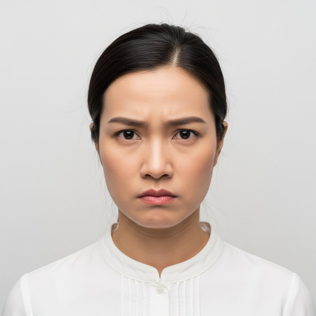 Ảnh hộ chiếu không hợp lệ - Biểu cảm cau mày, nhăn mặt