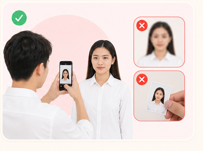 Ví dụ chụp ảnh bằng camera và các ảnh bị mờ hoặc chụp lại từ ảnh thẻ